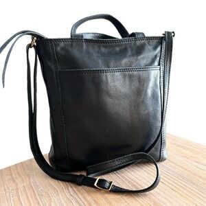 Margot New York Anna Black Pebbled Leather Handle/Crossbody Bag Tote Zip Top